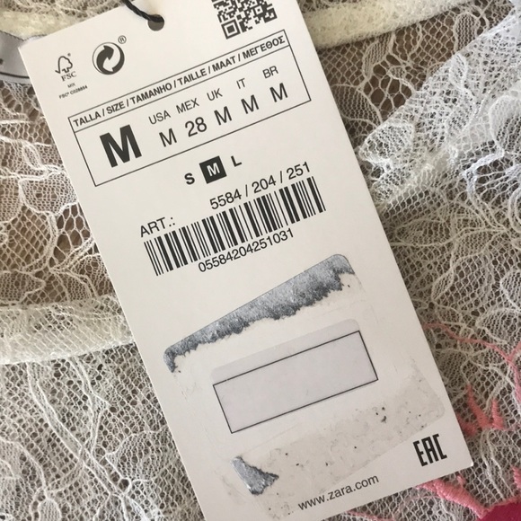 ZARA SHEER LACE TOP WITH EMBROIDERED FLOWERS SIZE M NEW WITH TAG - Picture 7 of 8